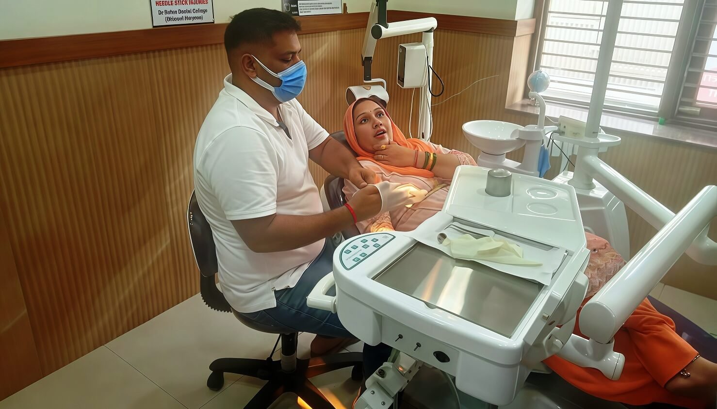 Dr. Aman Rahar consulting a patient in Bhiwani dental clinic